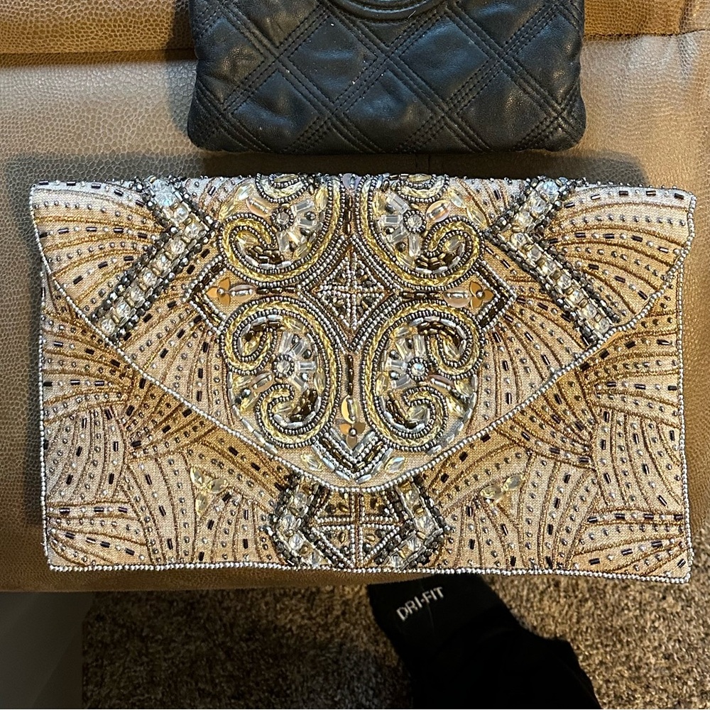 Lulu's Gold and Silver Beaded Clutch